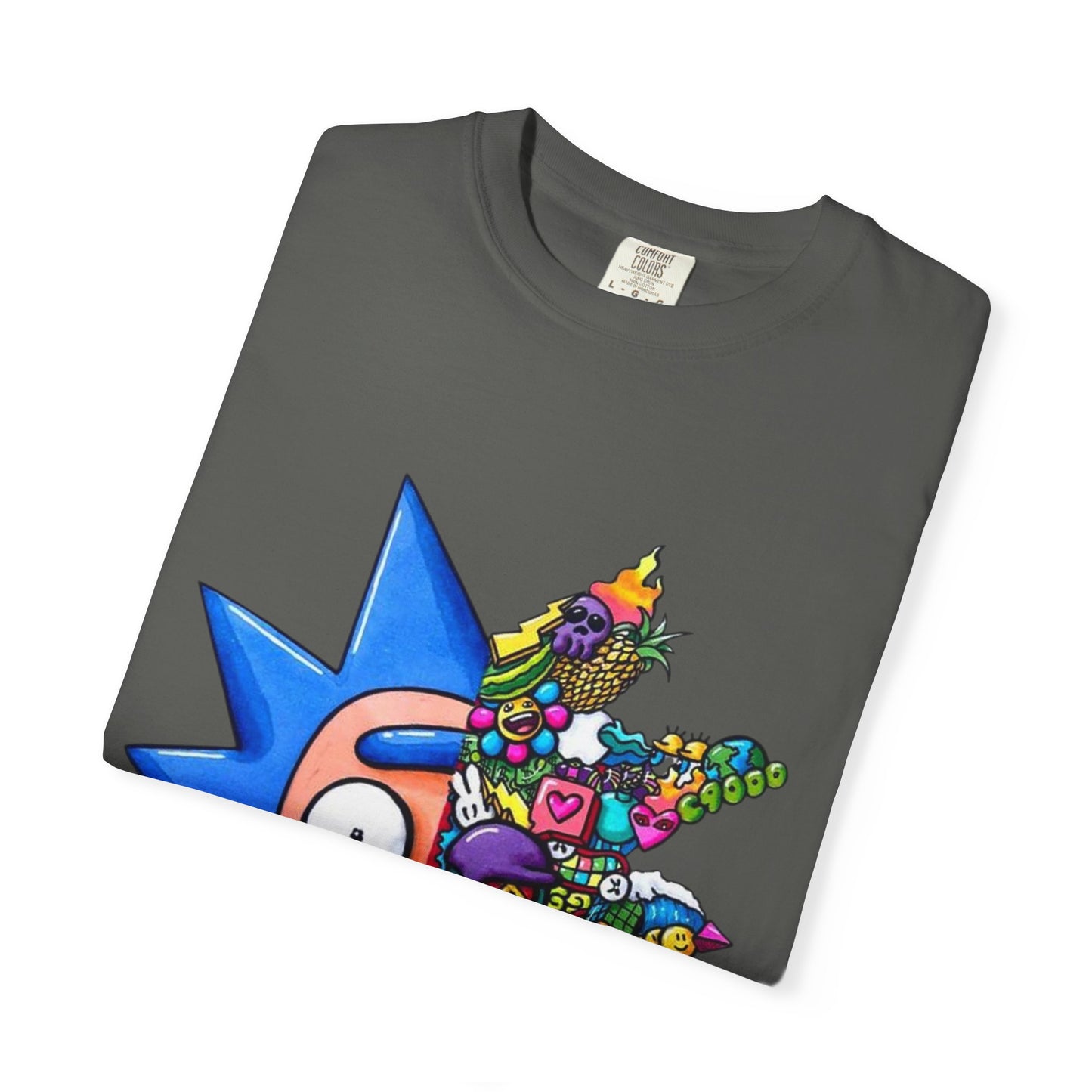 Rick-Inspired Split Face T-Shirt — Psychedelic Cartoon Graphic Tee