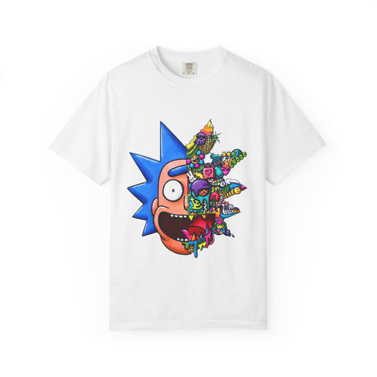 Rick-Inspired Split Face T-Shirt — Psychedelic Cartoon Graphic Tee