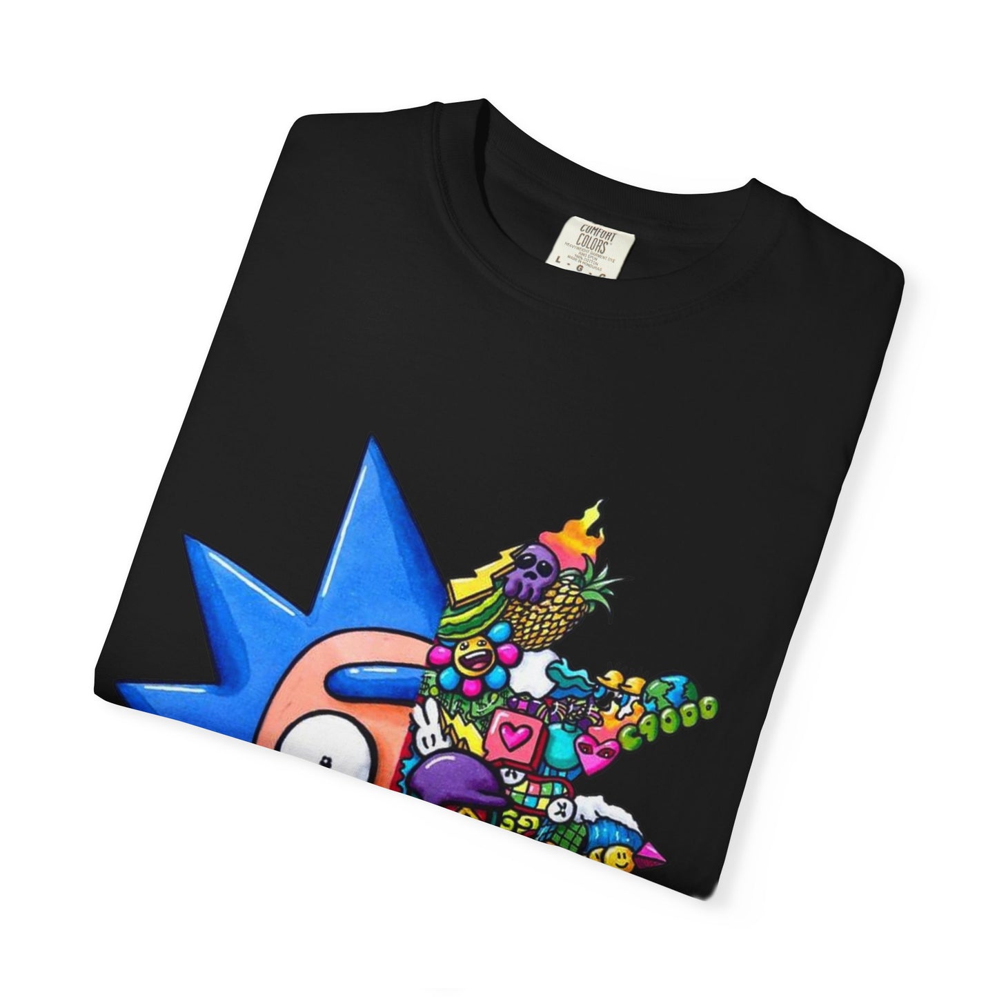 Rick-Inspired Split Face T-Shirt — Psychedelic Cartoon Graphic Tee