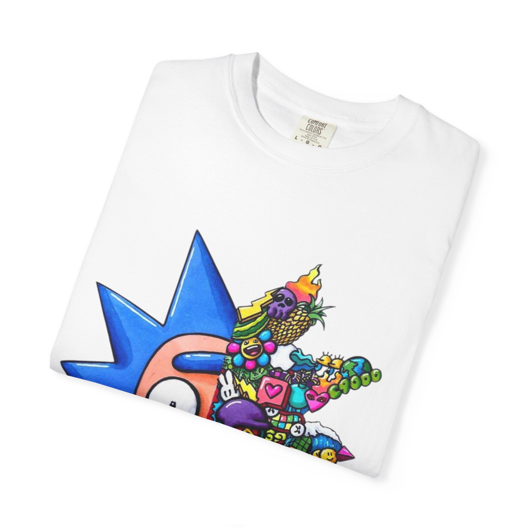 Rick-Inspired Split Face T-Shirt — Psychedelic Cartoon Graphic Tee
