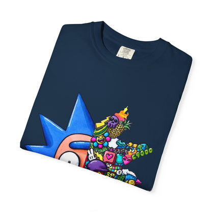 Rick-Inspired Split Face T-Shirt — Psychedelic Cartoon Graphic Tee